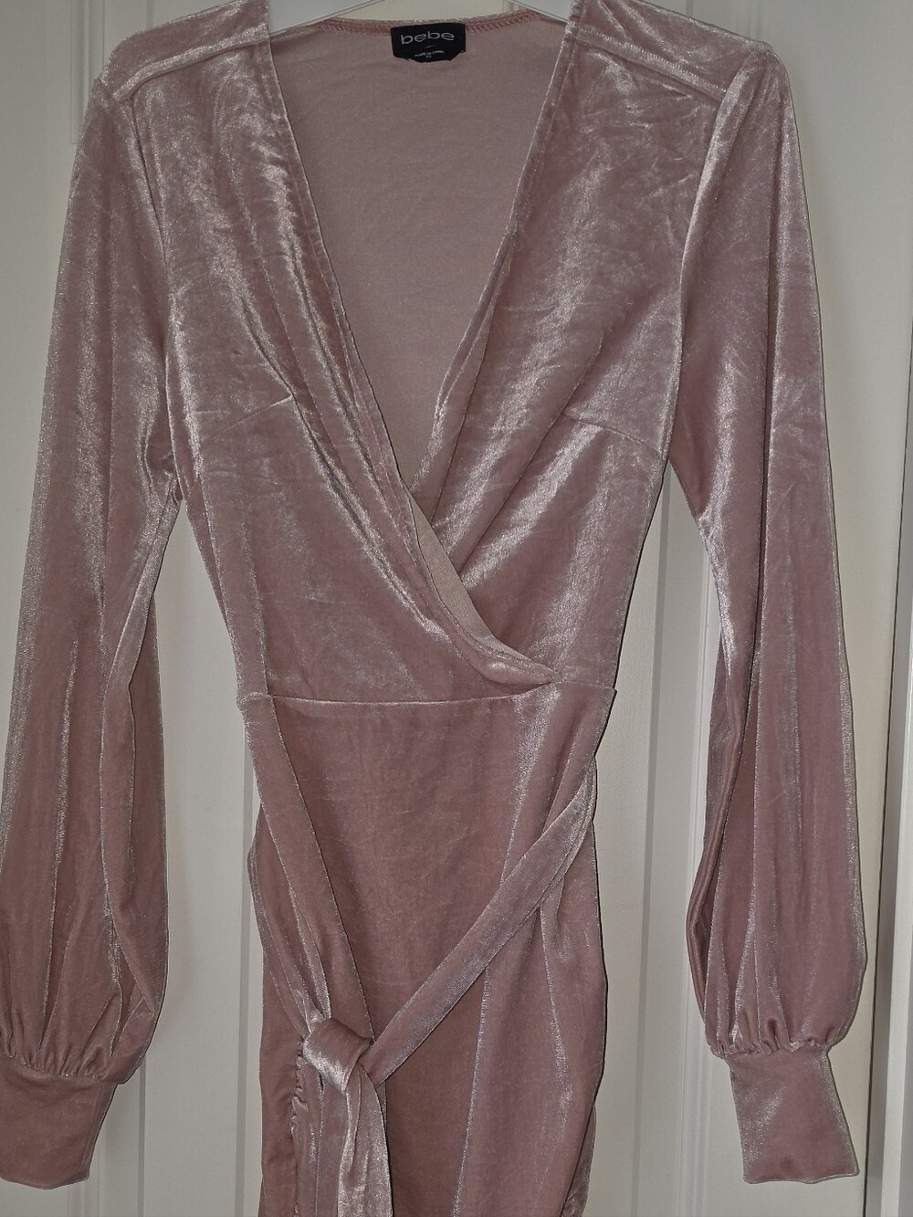 Bebe Blush Velvet Wrap Dress with Long Sleeves XS